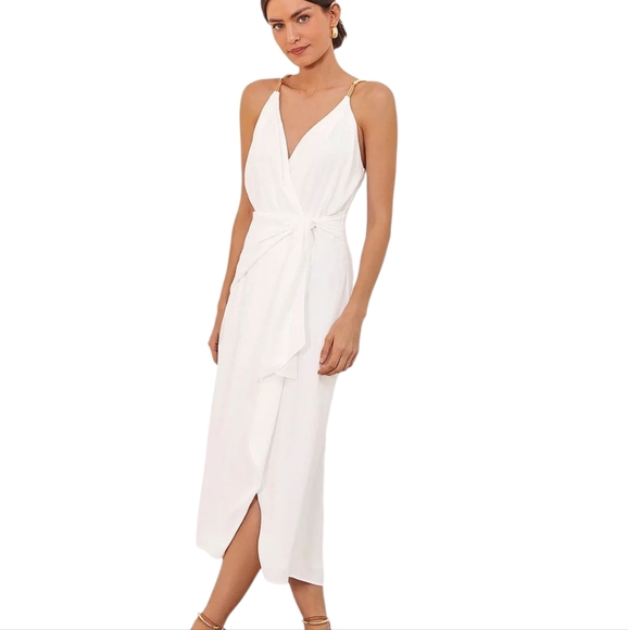Vix Dresses & Skirts - NWT VIX Paula Hermanny Carly White Greek Goddess Wrap Side Tie Midi Dress XL